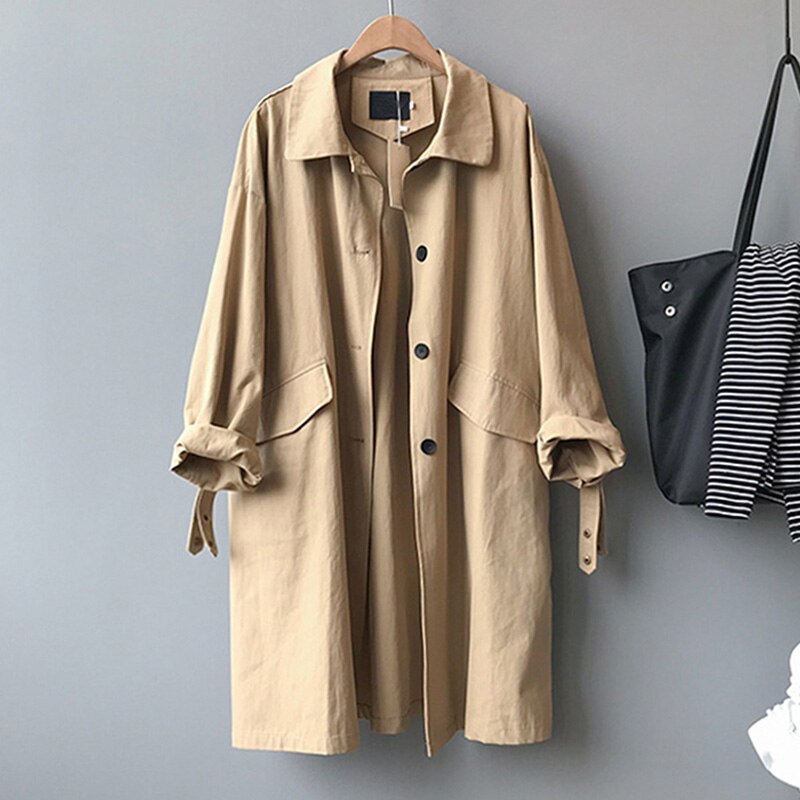 Fnfmrfmr Heren trenchcoat effen kleur enkele rij knopen losse casual