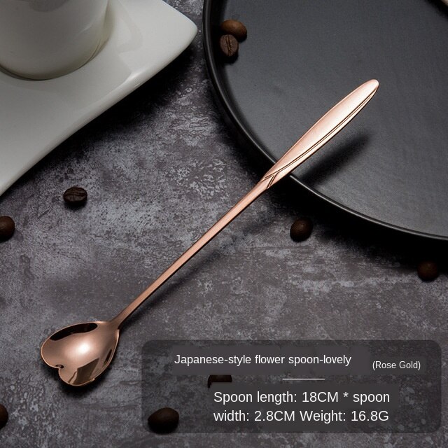 Flowers Gold Spoon Long Handle Dessert Tea Coffee Mixing Spoon Stainless Steel Vintage Teaspoons Drink Tableware 1PC: I