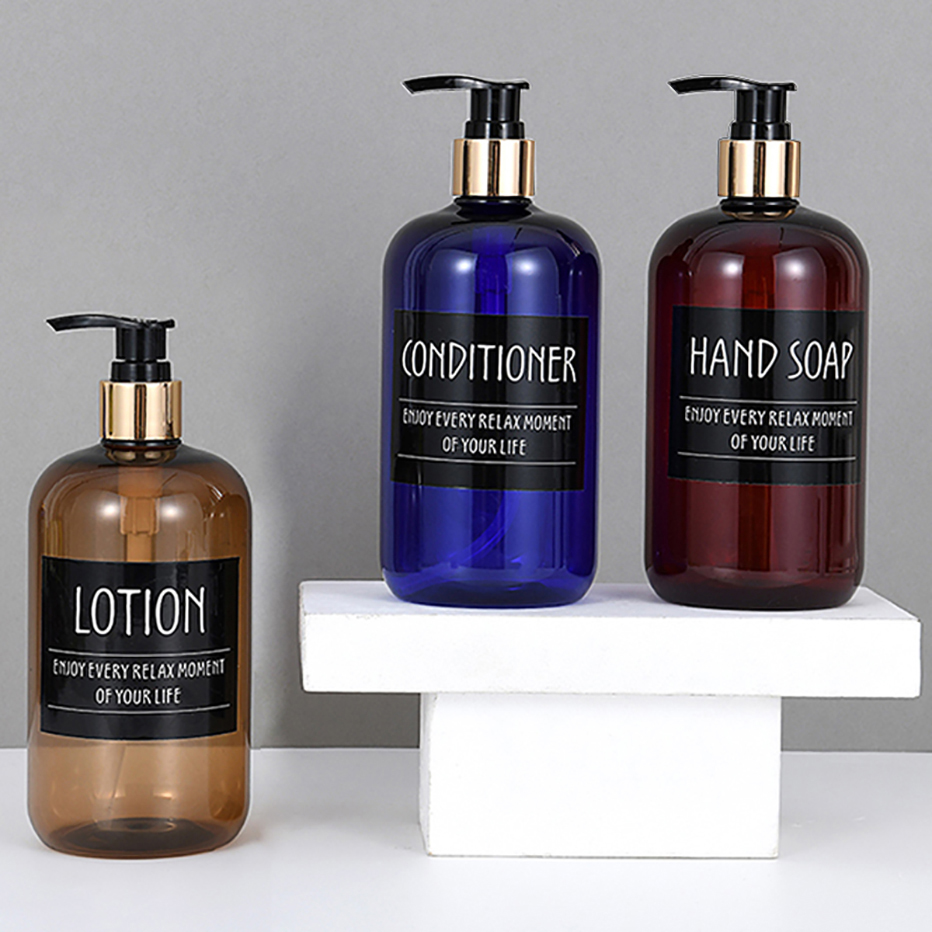 500Ml Badkamer Shampoo Douche Flessen Hervulbare Zeepdispenser Druk Dispenser Met Aparte Label Stickers
