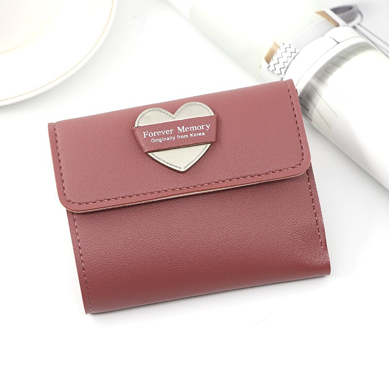 Japanese Mini Wallet Female Small Ultra-thin Cute Floral Tri-fold Leather Coin Purse Simple Short Student Mini Card Holder: Style 2 Rose Red