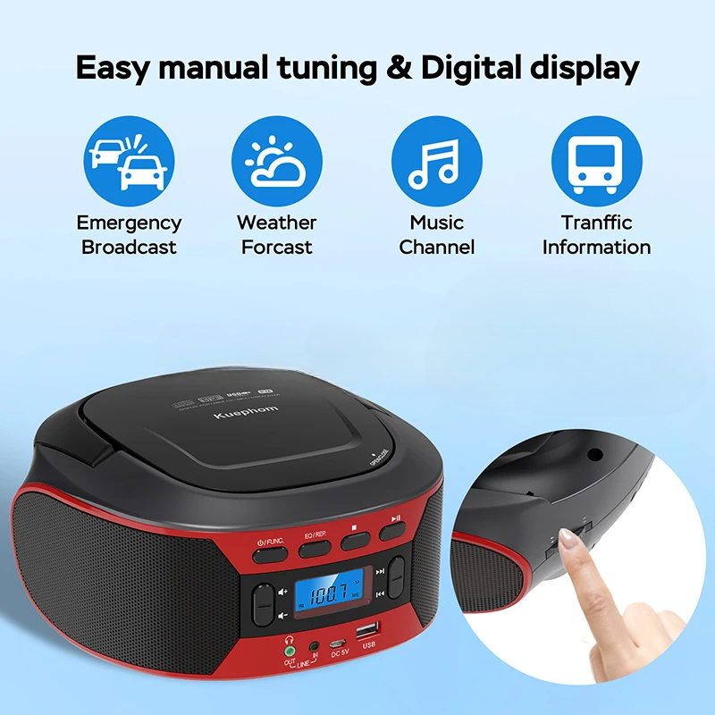 Portable CD Machine Bluetooth Speaker FM Radio MP3 U Disk Player Disc Audio AUX USB Sound Learning Music Fetal Education