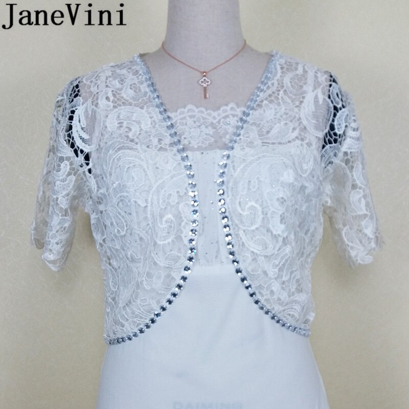 JaneVini, chaquetas cortas de encaje con cuentas para boda, se encoge para mujeres, verano, cristales rosas, Bolero, envolturas nupciales, accesorios de abrigo, Bolerka
