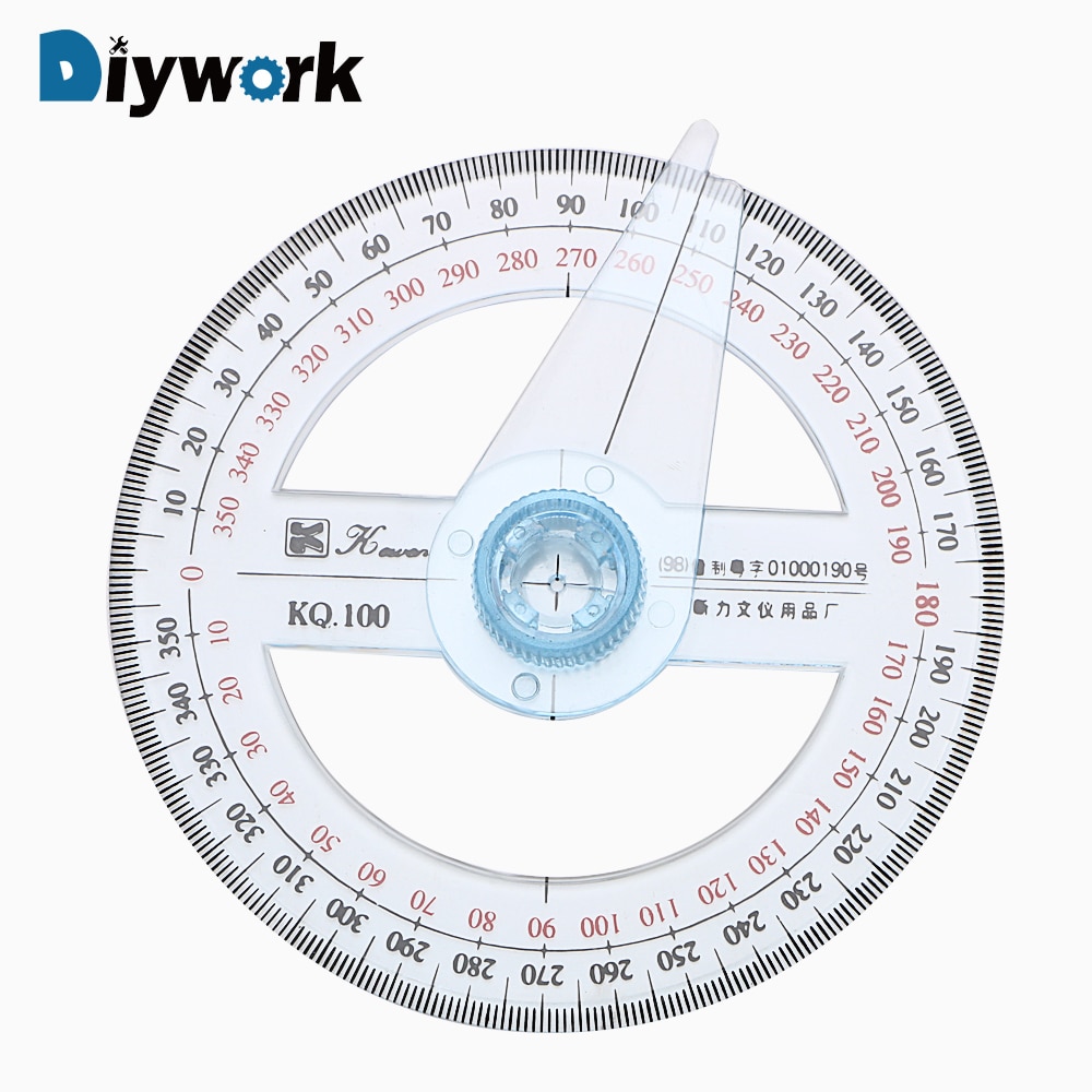 Diywork 360 graden wijzer gradenboog liniaal 10cm cirkelvormige meetinstrumenten voor schoolkantoor zwenkarm hoekmeter