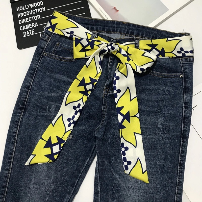 Bufanda de seda larga y estrecha para mujer, banda para la cabeza con estampado de , bolso de corbata pequeño, bufandas delgadas con cinturón de constelación japonesa