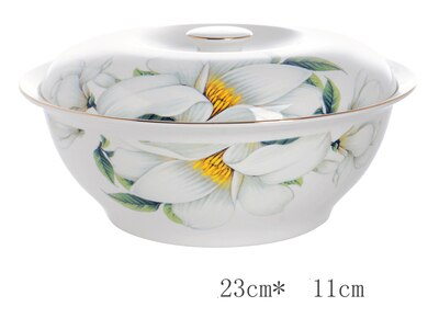 9 Inch, Bone China Voedsel Warmers Buffet Met Deksel, Bloem Porselein Serveerschaal Voor Diner, keramische Terrine, Soep Houden Kom: without spoon