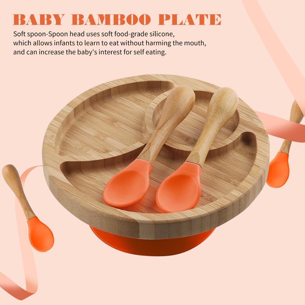 Baby Feeding BowlBaby Dinner fixed Plate Wooden Snack Plate Cutlery Child Feeding Tableware Children Dishes Rice Feeding: Orange