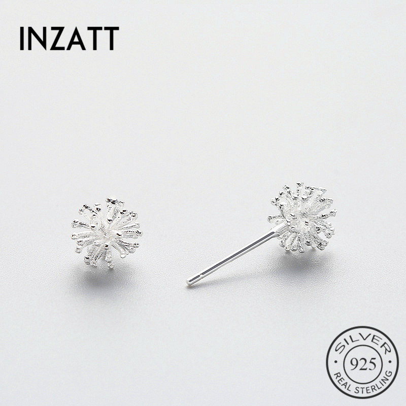 INZATT Dandelion Flower Ball Stud Earrings Trendy Real 925 Sterling Silver Fine Jewelry For Women Birthday party