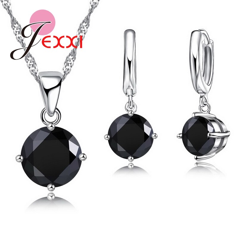 Trendy 925 Sterling Silver AAA Clear Cubic Zirconia Necklace Earring Set for Women Girl Birthday Wedding Jewelry Sets