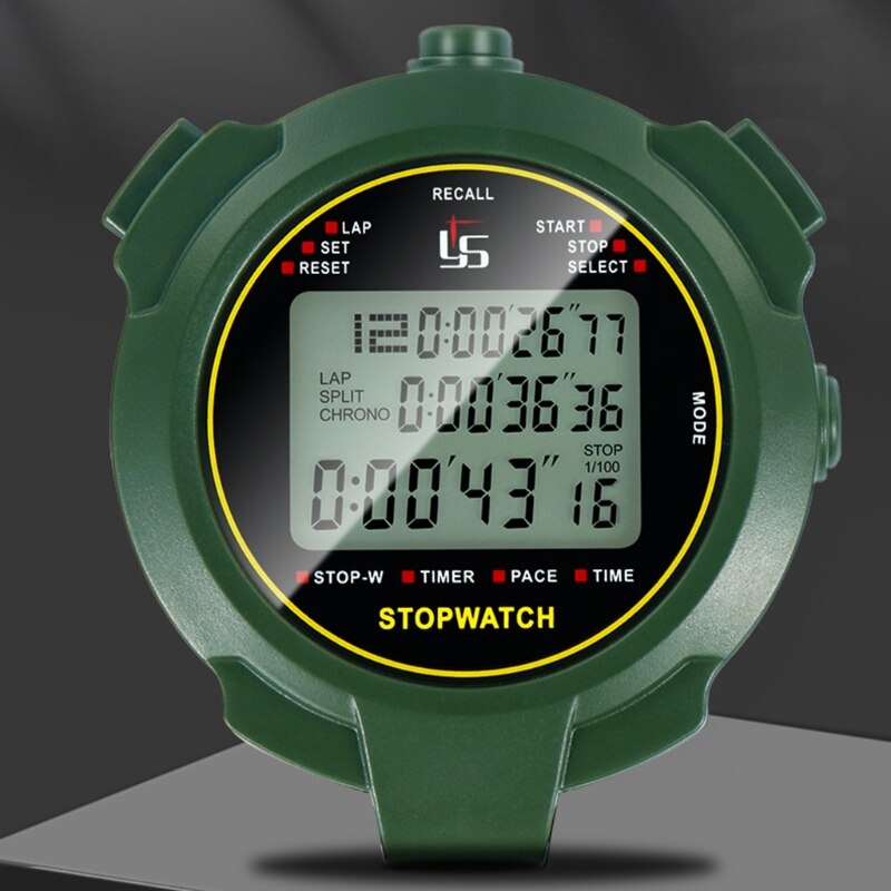 Stopwatch Timer 3-Row 10-120 Lap /Split Memory Count up/Down Timer Large Display w/ Pace Mode Clock