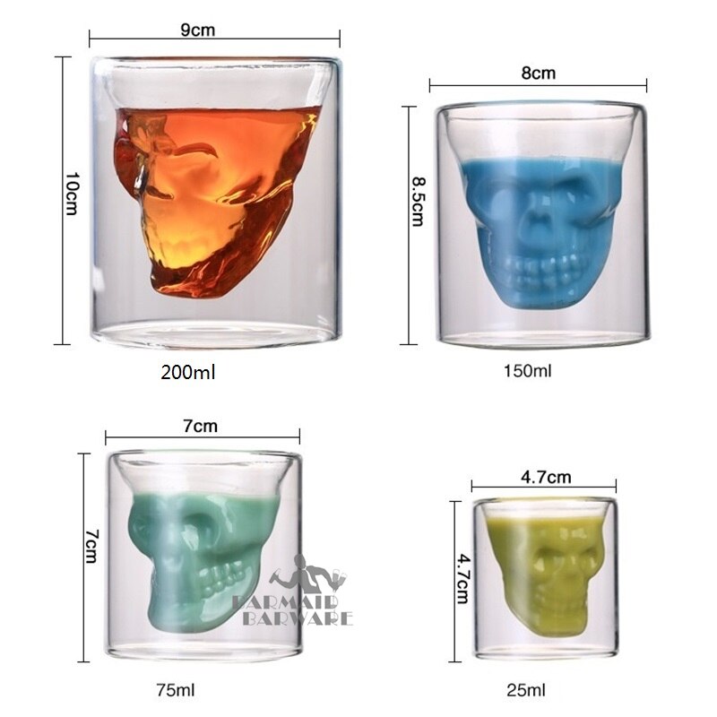 1 stk 150/200ml shotglass cocktail øl hodeskalle glass whisky hodeskalle hode vodka shotglass
