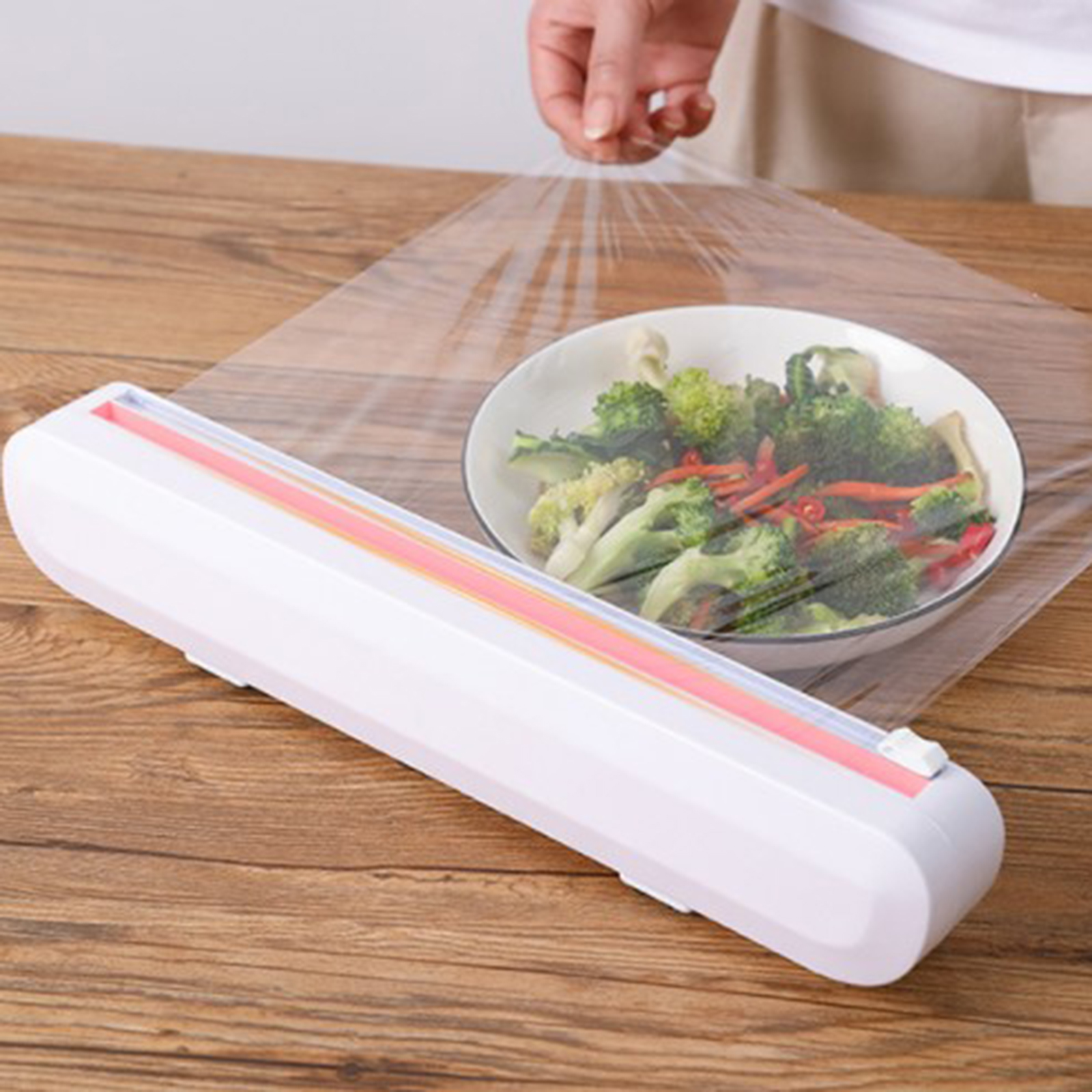 Useful Food Wrap Cutter with Plastic Wrap Tool Film Wrap Dispenser with Sharp Cutter Plastic Wrap Storage Box