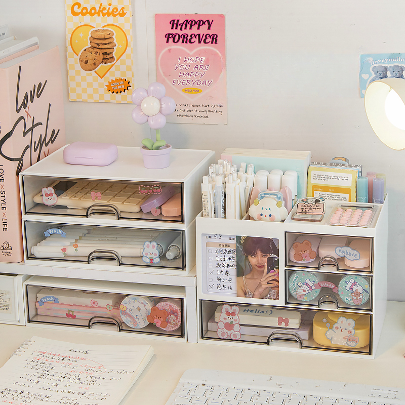 MELStorage-Boîte de Rangement de Bureau Transparente, Porte-Stylo Multifonction T1, pour Étudiant