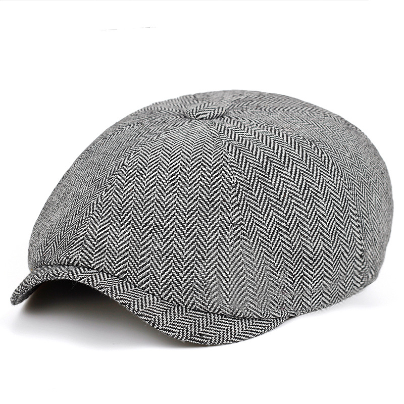 Men Beret Vintage Herringbone Gatsby Tweed Peaky Blinders Hat Newsboy Beret Hat Spring Flat Peaked Beret Hats: Gray