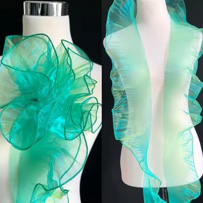 2 Meter Plissee Rüschen Organza Farbverlauf Spitzenbesatz 13 cm breit DIY Kleidung Spleißen Dekor Band Hochzeitskleid NäHenne Stoff: Orange