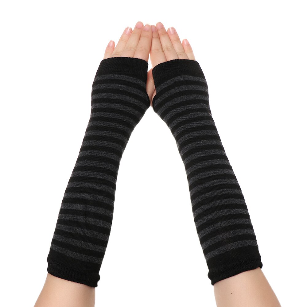 1Pair Girls Wristband Arm Cover Long Sleeve Women Cotton Classic Fingerless Long Glove Soft Striped Elbow Mitten Knitted Gloves: 8