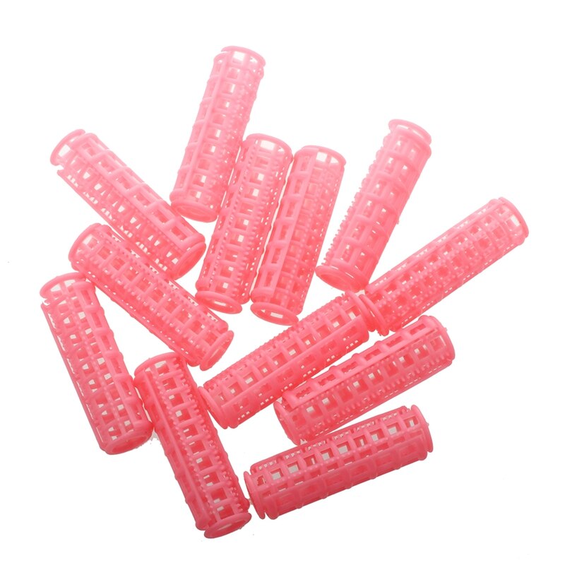 12 Stuks Roze Plastic Diy Haar Styling Roller Krulspelden Clips: Default Title