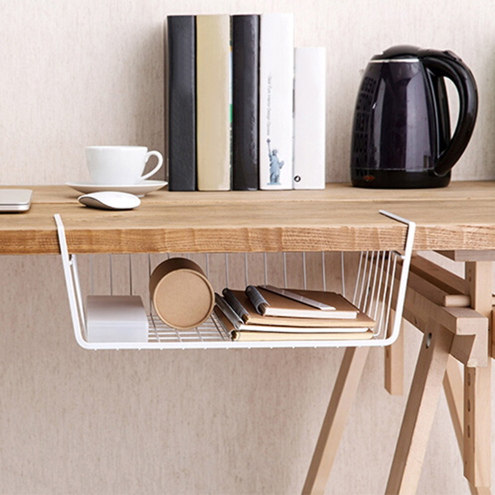 Space Saving Metal Basket Storage Rack Under Cupboard Wardrobe Desk Multi Function Storage Basket Shelf Clothing Hanging Hol