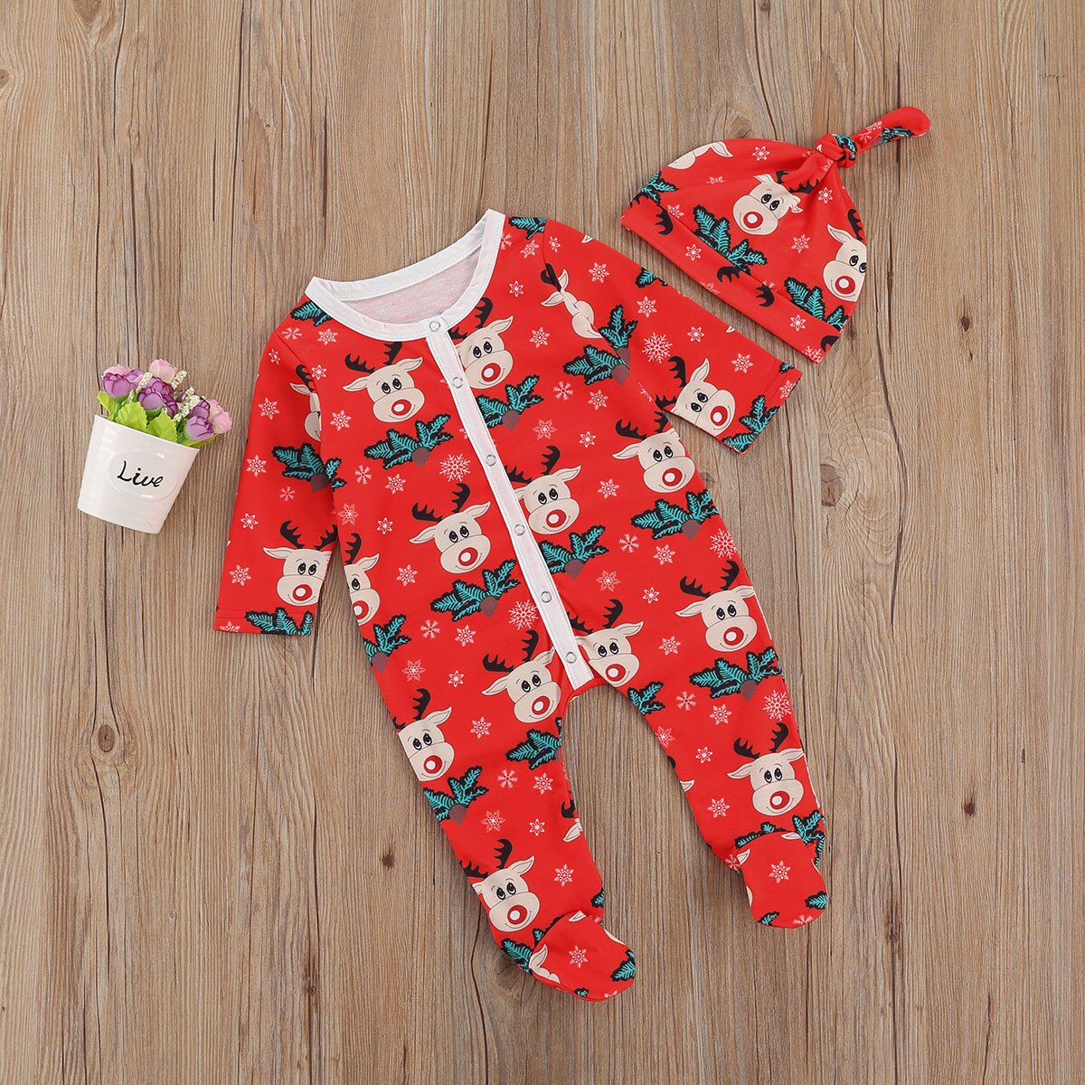 Weihnachten Kleinkind Neugeborenen Baby Junge Strampler + Hütte Anzug Karikatur Hirsch einreiher Langarm Knöpft Badysuit Festliche Kleidung