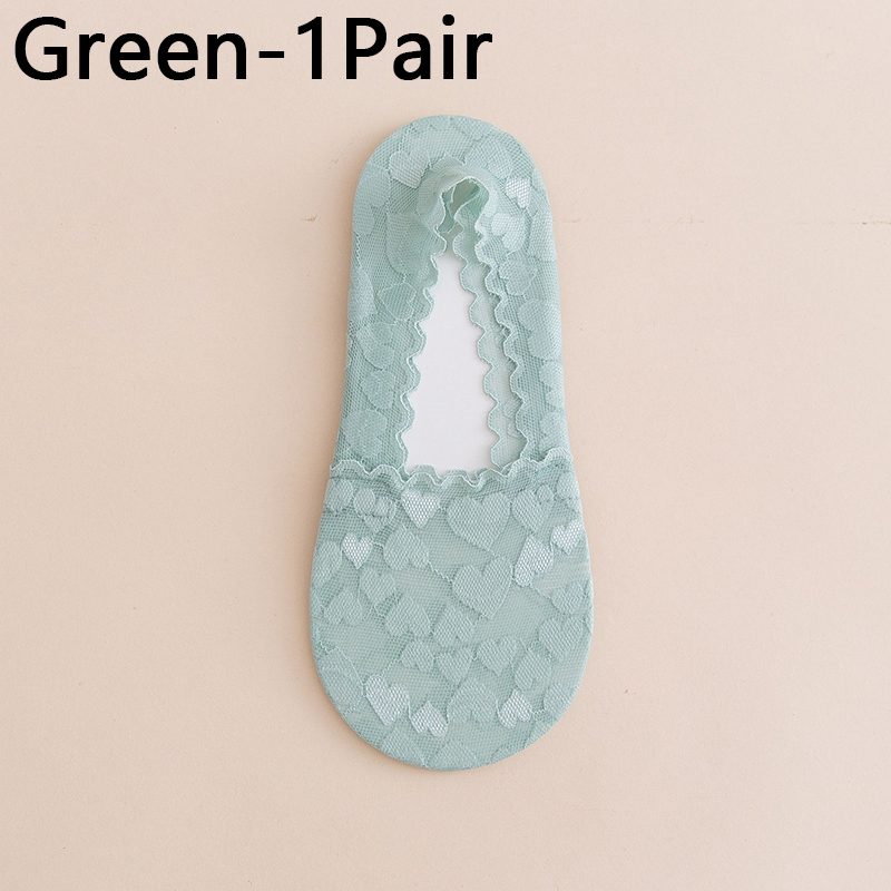 Calcetines tobilleros invisibles sin costuras para mujer y niña, medias tobilleras de encaje con forma de corazón, 1 par: Green