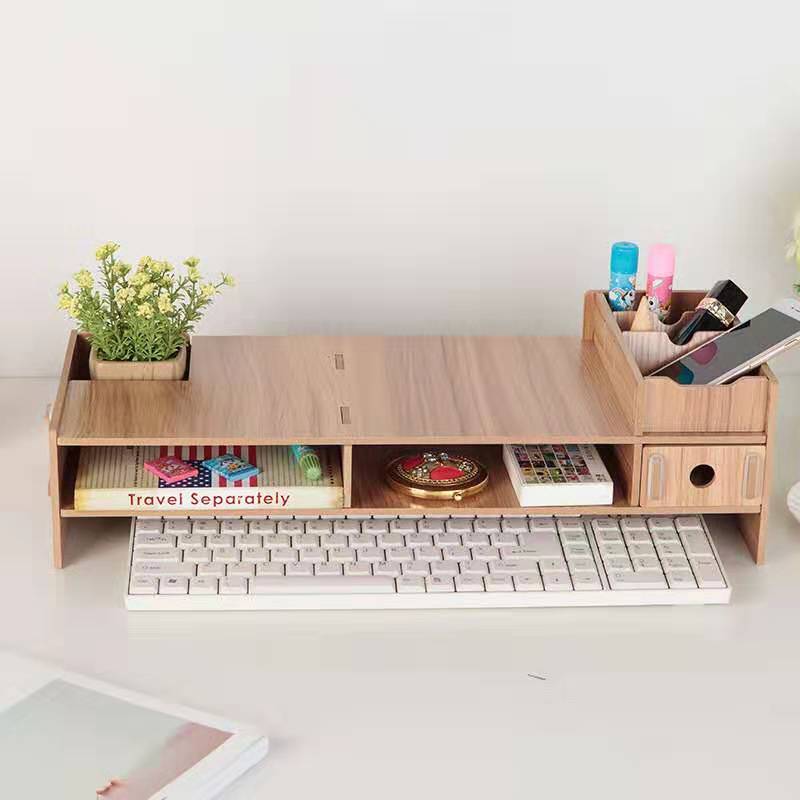 Multi-function Desktop Monitor Stand Computer Screen Riser Wood Shelf Plinth Strong Laptop Stand Desk Holder for Notebook TV