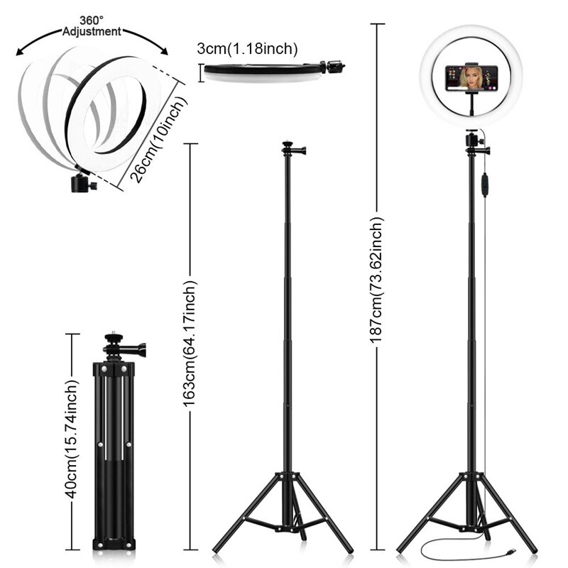 Draagbare Rgb Ring Licht Met Statief 10 Inch Vullen Licht Led Live Licht Mobiele Telefoon Universele Selfie Stok