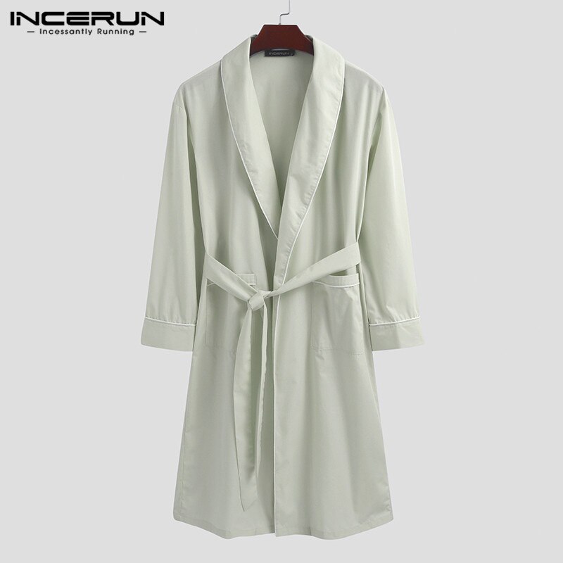 Fritid kortermet v-hals badekåpe menn solide badekåper årsakslommer nattøy nattkjole koselig snøringe nattkjole incerun s -5xl