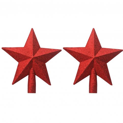 2Pcs Glitter Five-pointed Star Tree Top Plastic Star Christmas Toppers Decorations For Home Xmas Tree Party Ornaments: Red 15cm