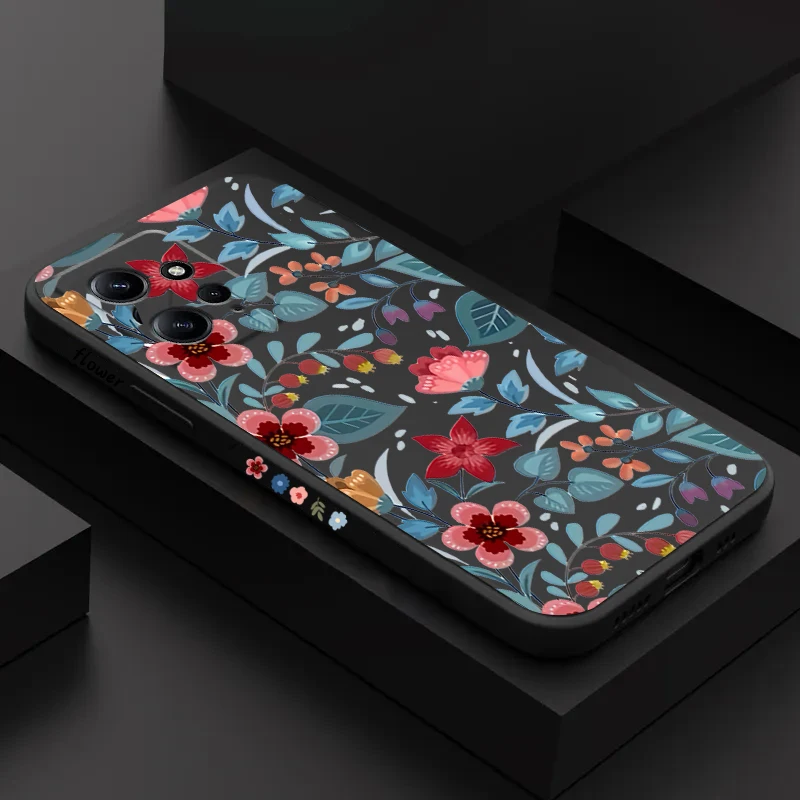 Mooie Bloemen Vierkante Siliconen Telefoon Case Voor Xiaomi Redmi Note 13 12 Pro Plus 5G 12S 11S 11 10S 10 Redmi 12 Schokbestendige Soft Cover: Denim / Blauw