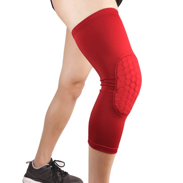 Rodilleras deportivas transpirables para baloncesto, rodilleras de nido de abeja, rodillera de compresión de pantorrillas, protección de soporte para rodilla, 1 ud.: Rojo / XL