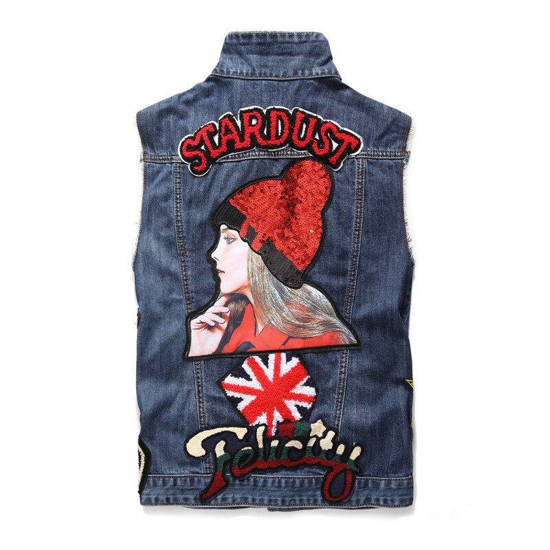 Summer Mens Vest Vintage Embroidery Slim Fit Sleeveless Mans Waistcoat Casual Single Breasted Jean Colete Masculino