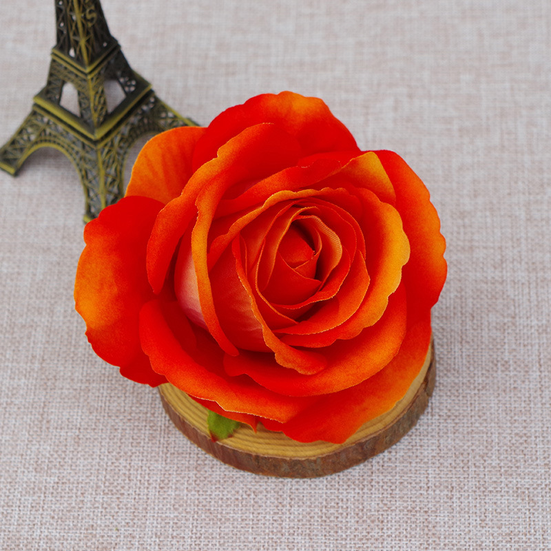 10Pc Kunstbloemen Fluwelen Rose Hoofd Diy Krans Home Party Bruiloft Bloem Muur Achtergrond Decoratie Hoed Accessoires: Oranje