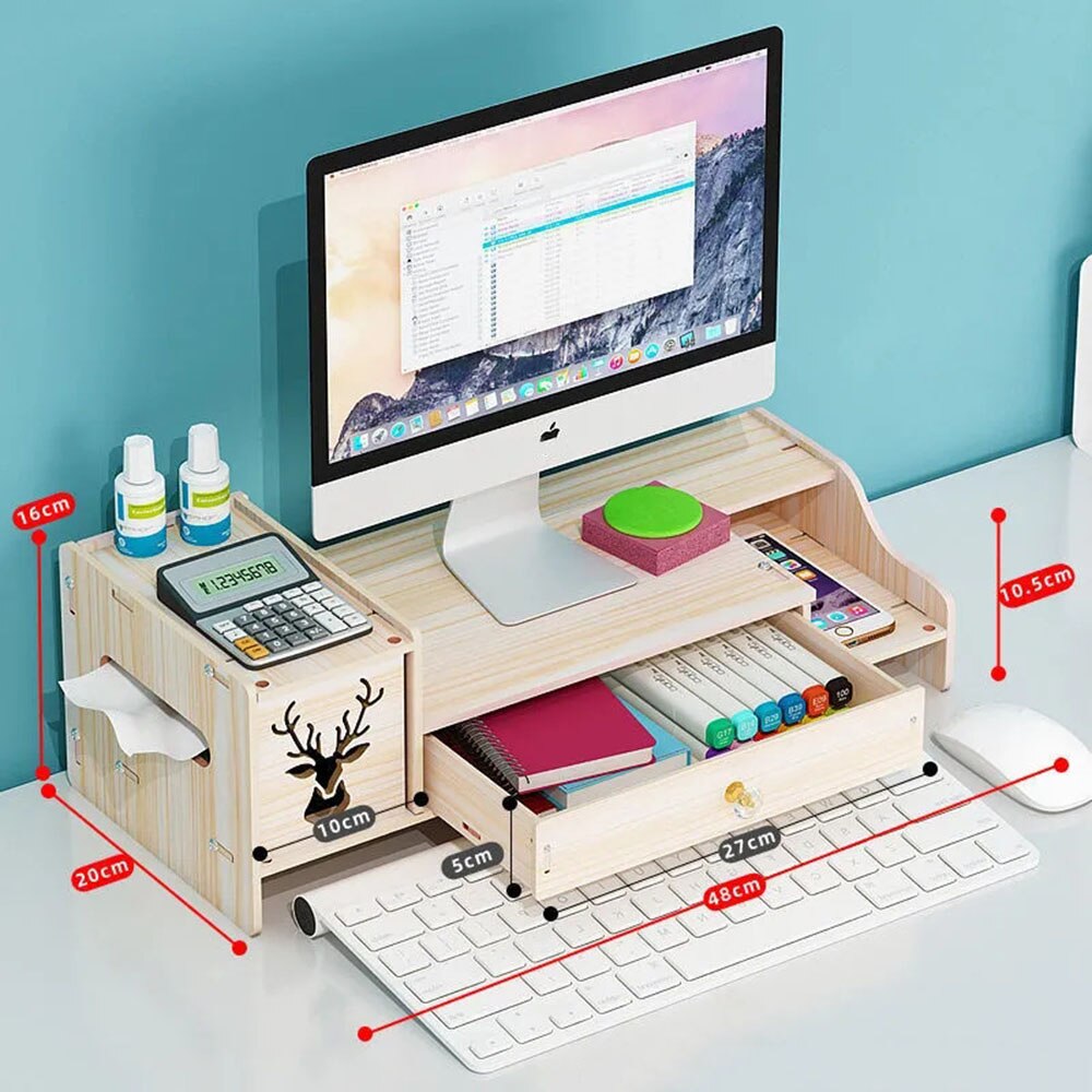 Desktop Computer Increased Rack Office Supplies With Drawer Storage Rack Box Notebook Adjustable Stand Computer Desk Organizer: C2