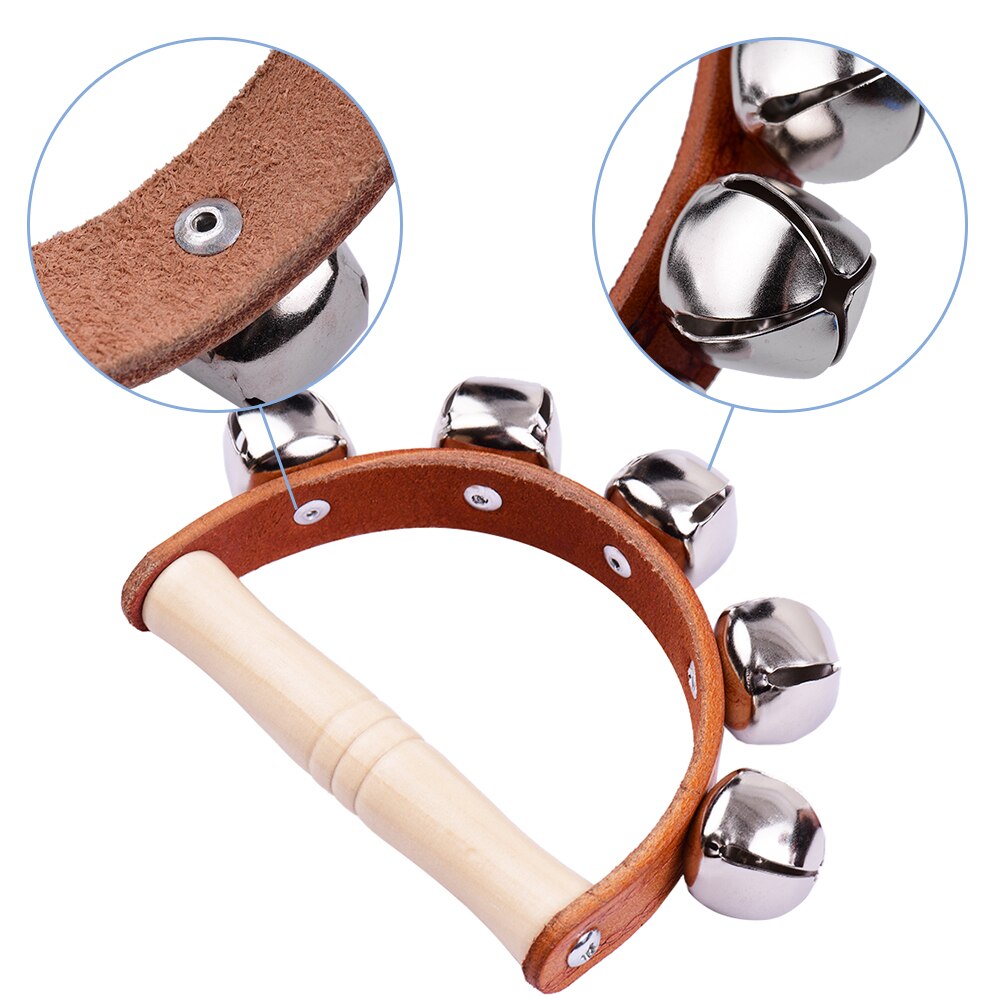Handbell Hand Bells with 7pcs Jingle Bells Wood Handle Musical Instrument Toy for Music Class