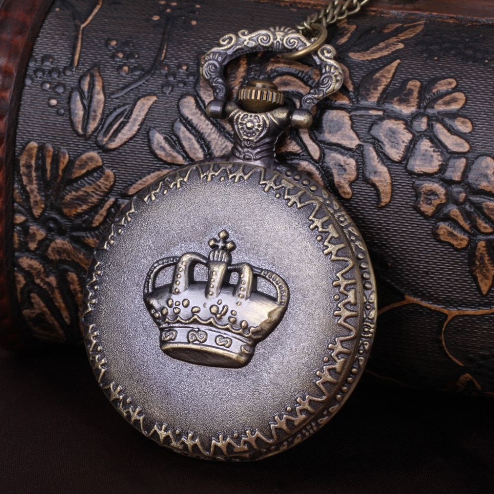 Brons Fob Horloge Antieke Vintage Kroon Zakhorloge Ketting met Ketting Klok