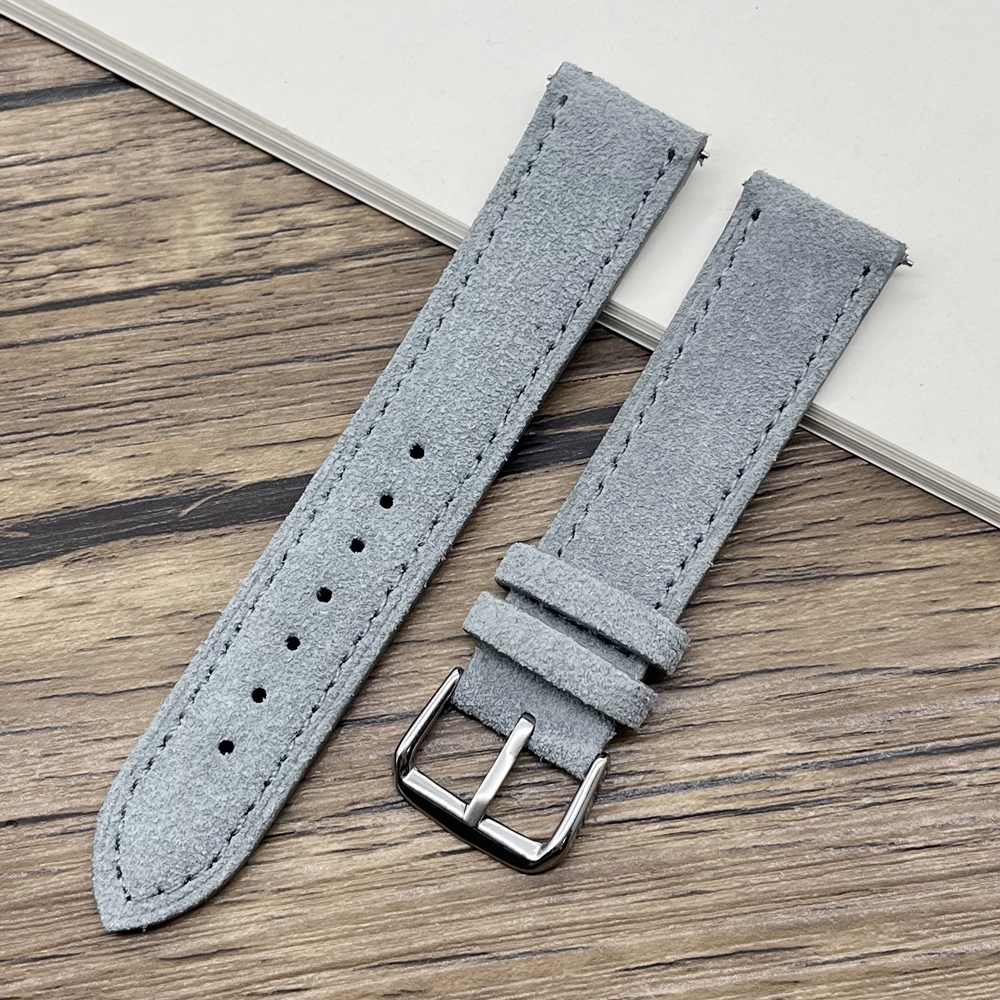 Bracelet de montre en daim gris vert bleu marron beige noir couleurs bracelet de montre en cuir 18mm 19mm 20mm 22mm 24mm bracelet de montre de remplacement: Charbon noir / 25mm
