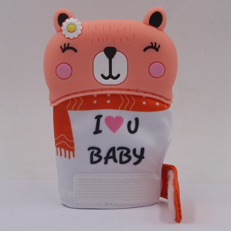 2pz Del bambino Massaggiagengive Guanti Molare Bastone non Tossico silicone morso Bastone Sveglio Del Modello Del Fumetto del Giocattolo