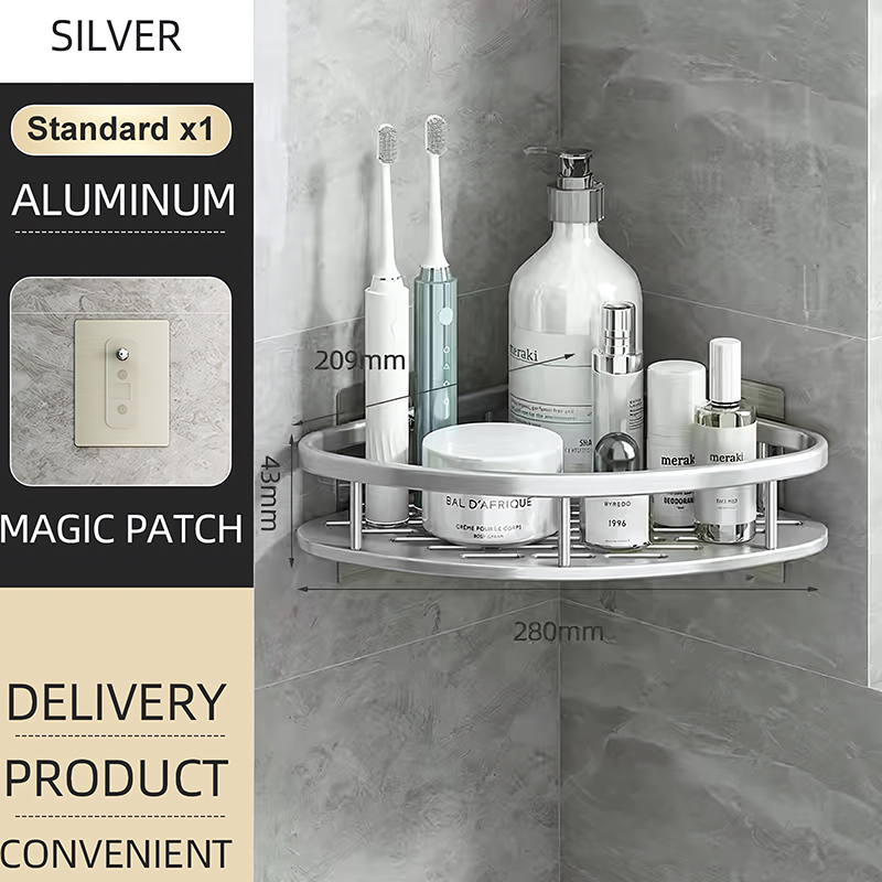 Bathroom Shower Corner Shelf Rack Shower Gel Bottles Facial Cleanser Holder Bath Triangular Adhesive Shower Caddy Basket Shelves: Rose Gold