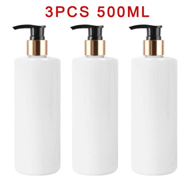 3 stk 500ml tomme genopfyldelige flasker dyreshampoo lotion shower gel pumpe flaske dispensere rejsebeholder til opbevaring i hjemmet: Guld sort