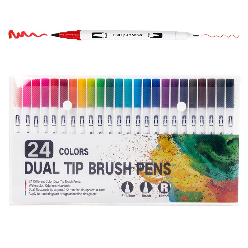 12/48/72/100 Colors FineLiner Art Marker Pens Dual Tip Manga Drawing Painting Watercolor Brush Pen School Supplies Markers 04350: 04350-24W