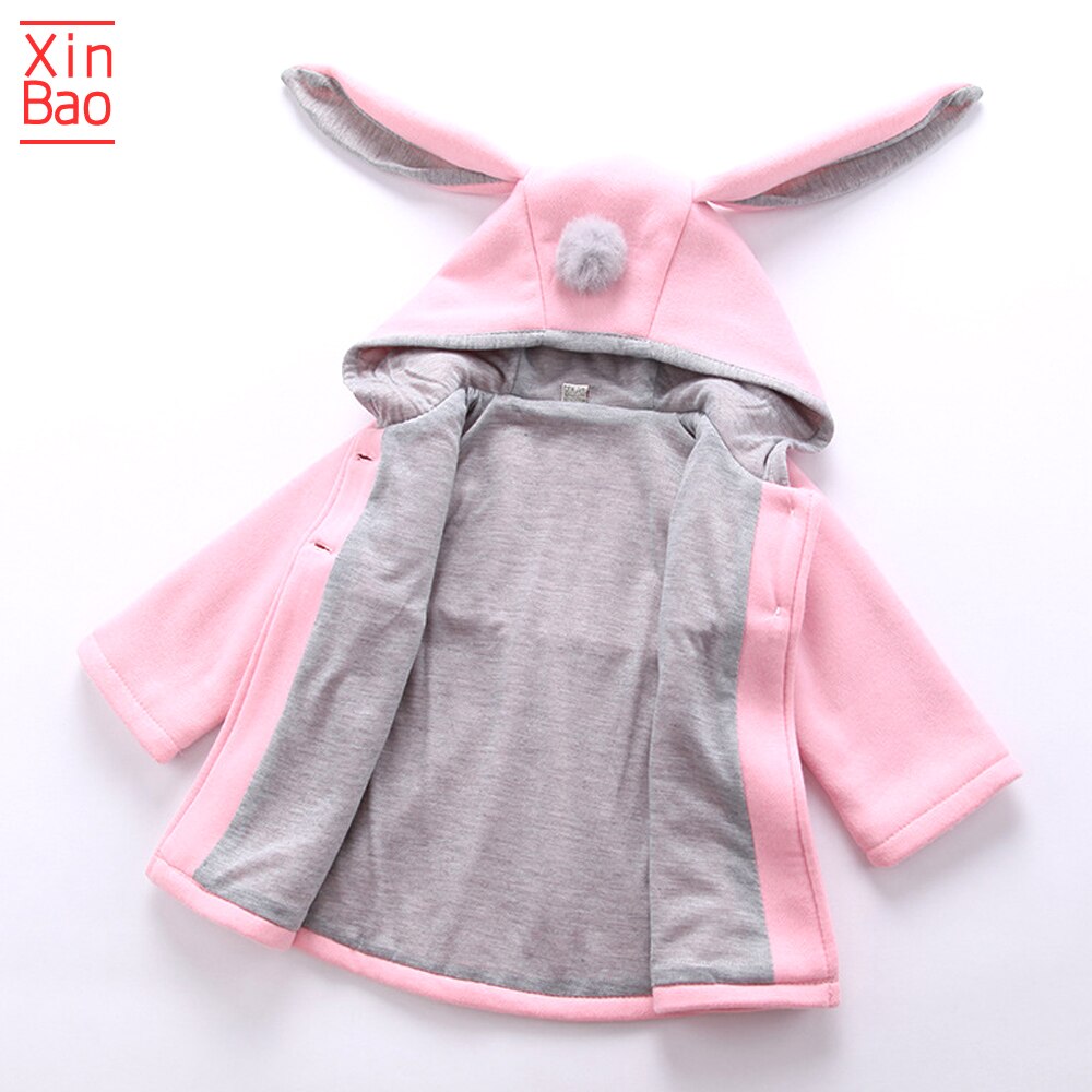Xinbao meisjesjassen cartoon lange mouwen jas konijnenoor hoodie casual bovenkleding kinderjas babykleding gebreid kinderen