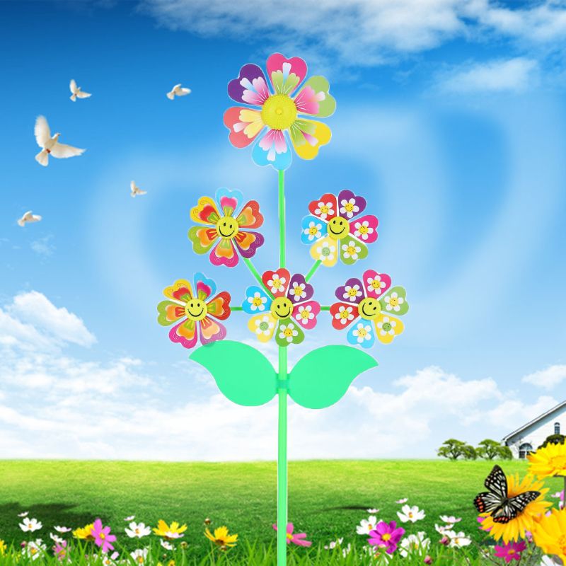 6 Wheel Cartoon Windmill Toys Whirligig Wind Spinner Pinwheel Yard Garden Decoration DIY Craft