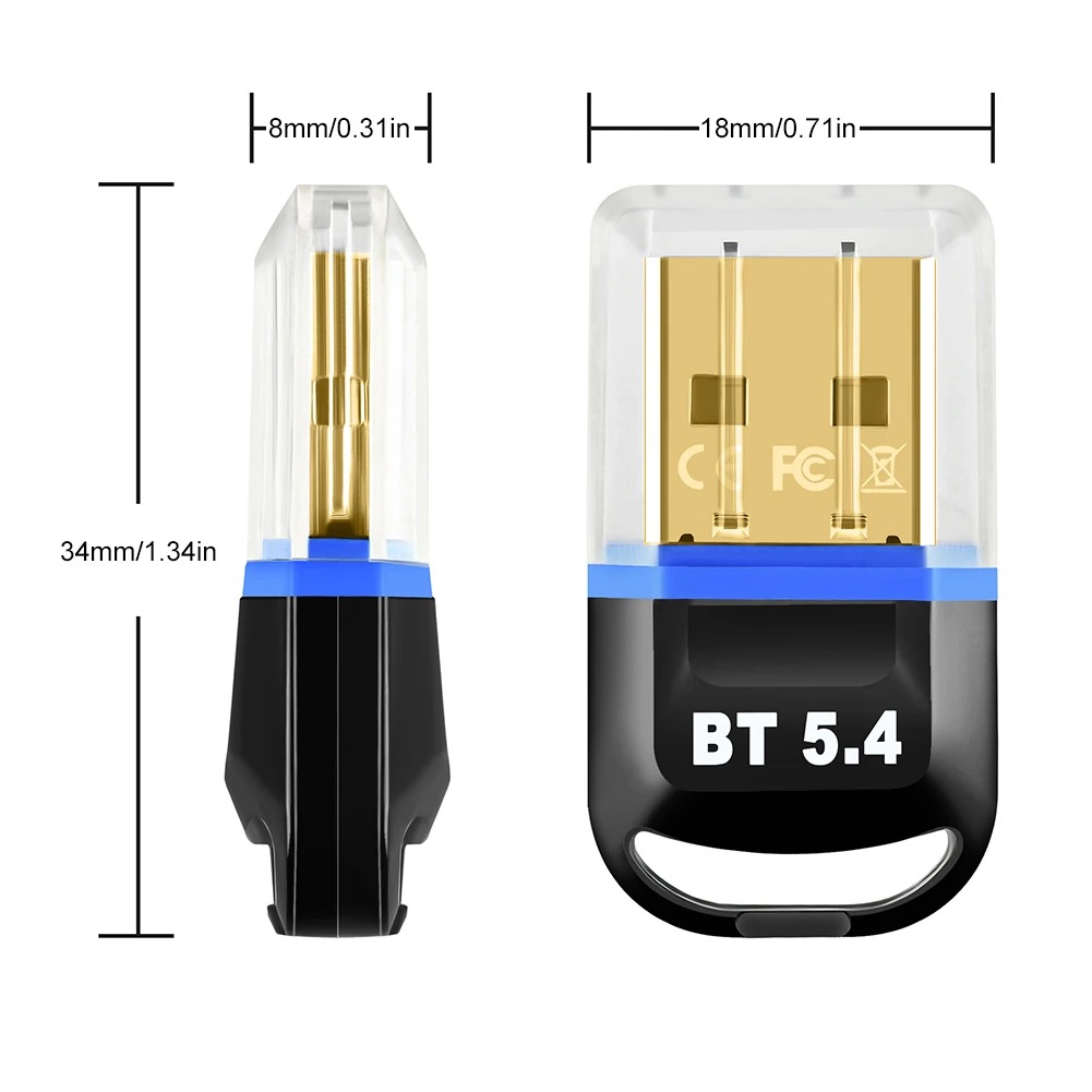 Bluetooth 5.4 Adapter for PC USB Bluetooth 5.3 Dongle Bluetooth Receiver for Speaker Wireless Mouse Keyboard Audio Transmitter