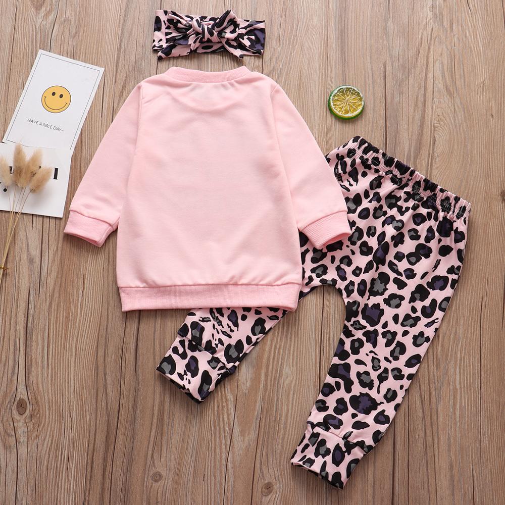 3 stk baby tøj sæt til babyer 0-4t forårs efterår far siger ingen dating toppe+leopard print bukser+pandebånd til piger til piger