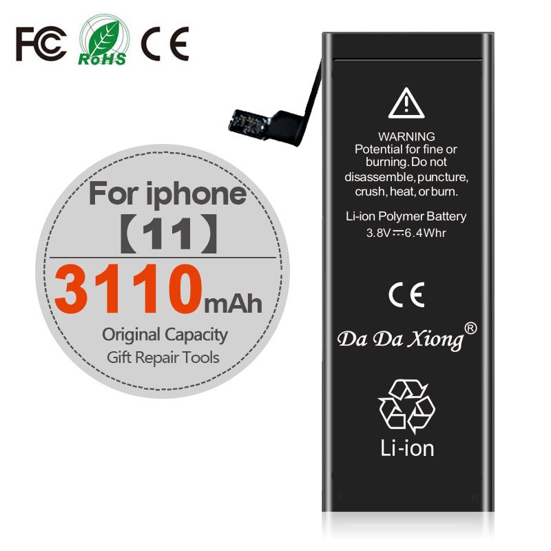 Batería de alta capacidad para teléfono móvil, paquete con sello de ciclo 0, para iPhone 4, 4S, 5, 5S, 5C, SE , 6, 6S, 7, 8, SE2 Plus, X, XR, XS, 11 Pro Max: For iPhone 11