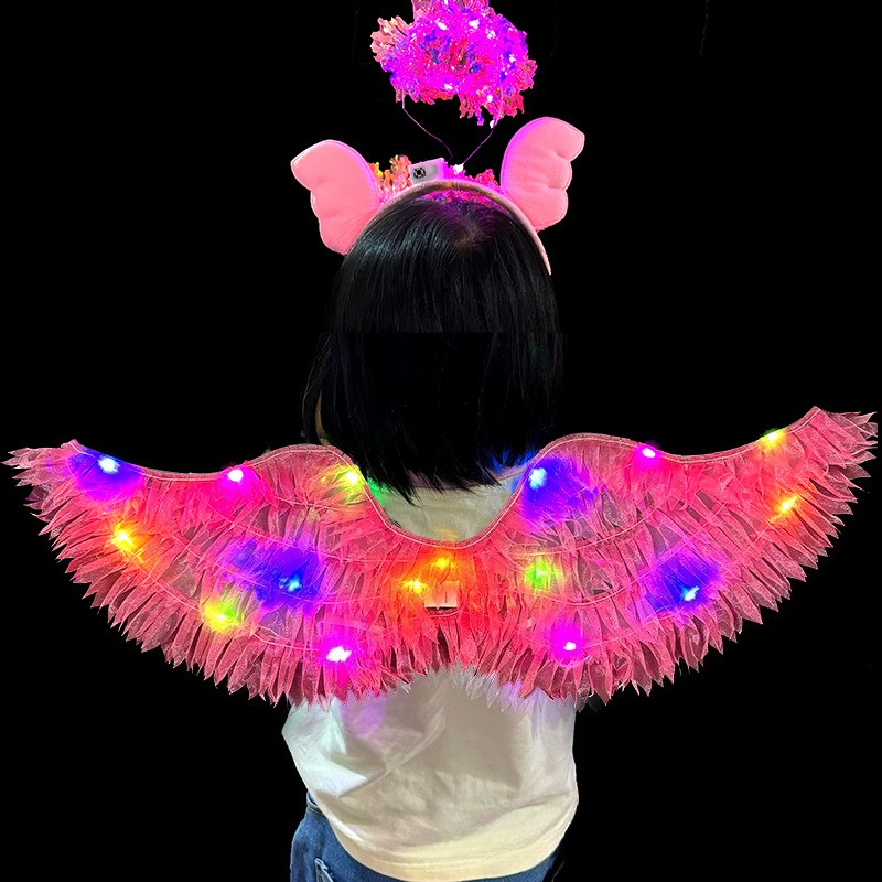 Fe-vinger til piger, lysende engel, sommerfugl, led-fe-kostume, halloween-udklædning, festgave, cosplay-kostumer: Xs / Beige
