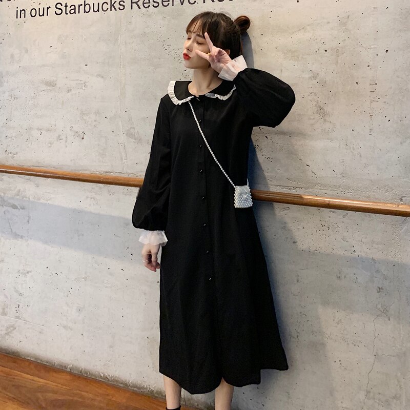 Zomer Japanse School Uniform Meisje Cartoon Black Sailor Kraag Jurken Schooluniform Meisjes Preppy Leuke Longsleeve Casual Jurk