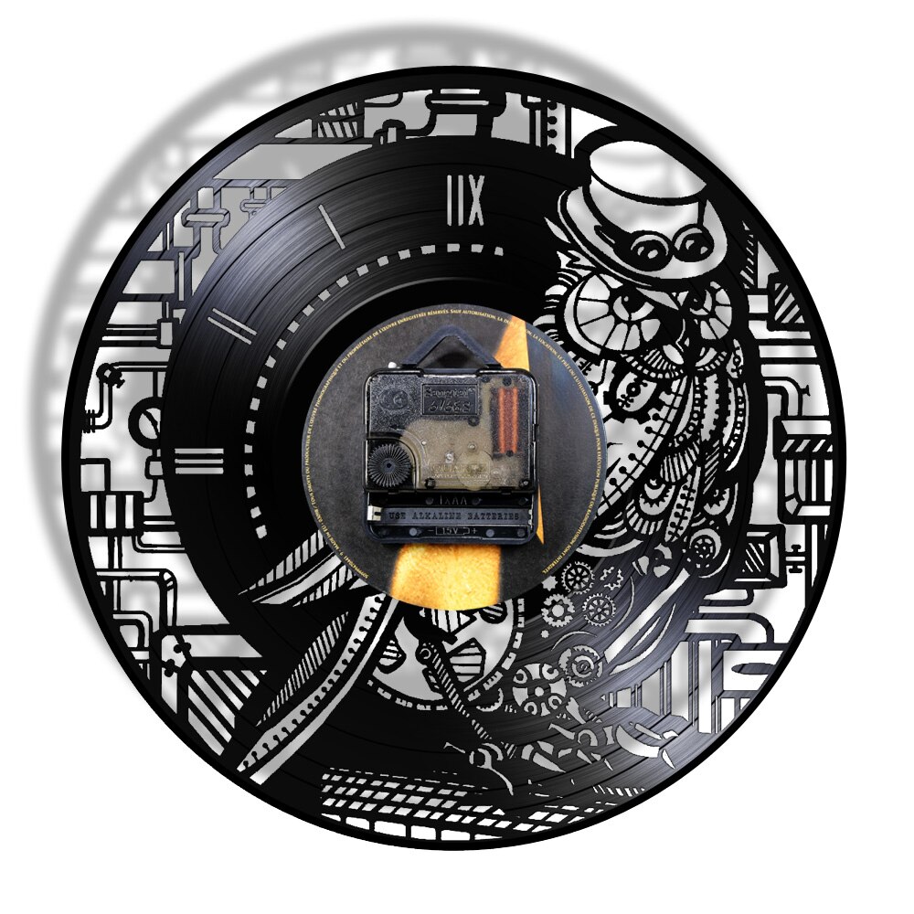 Steampunk ugle vinyl rekord led let væg ur ornamenter ur gear og tandhjul væg ur lavet af ægte vinyl plade