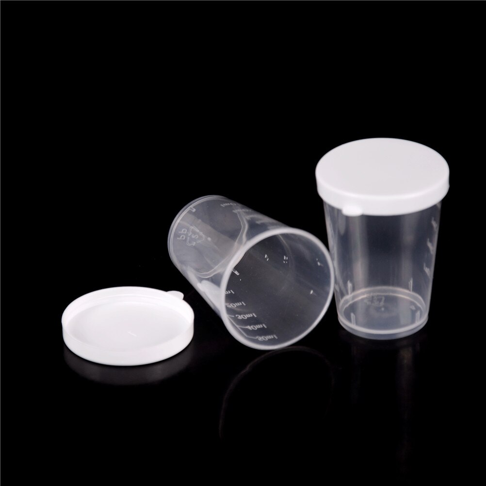 Kirkas pp muovi asteikolla varustettu laboratoriotesti sylinteri nesteen mittauskupit valkoinen kansi indeksointi kirkas säiliö amme 20 mml /30ml/50ml