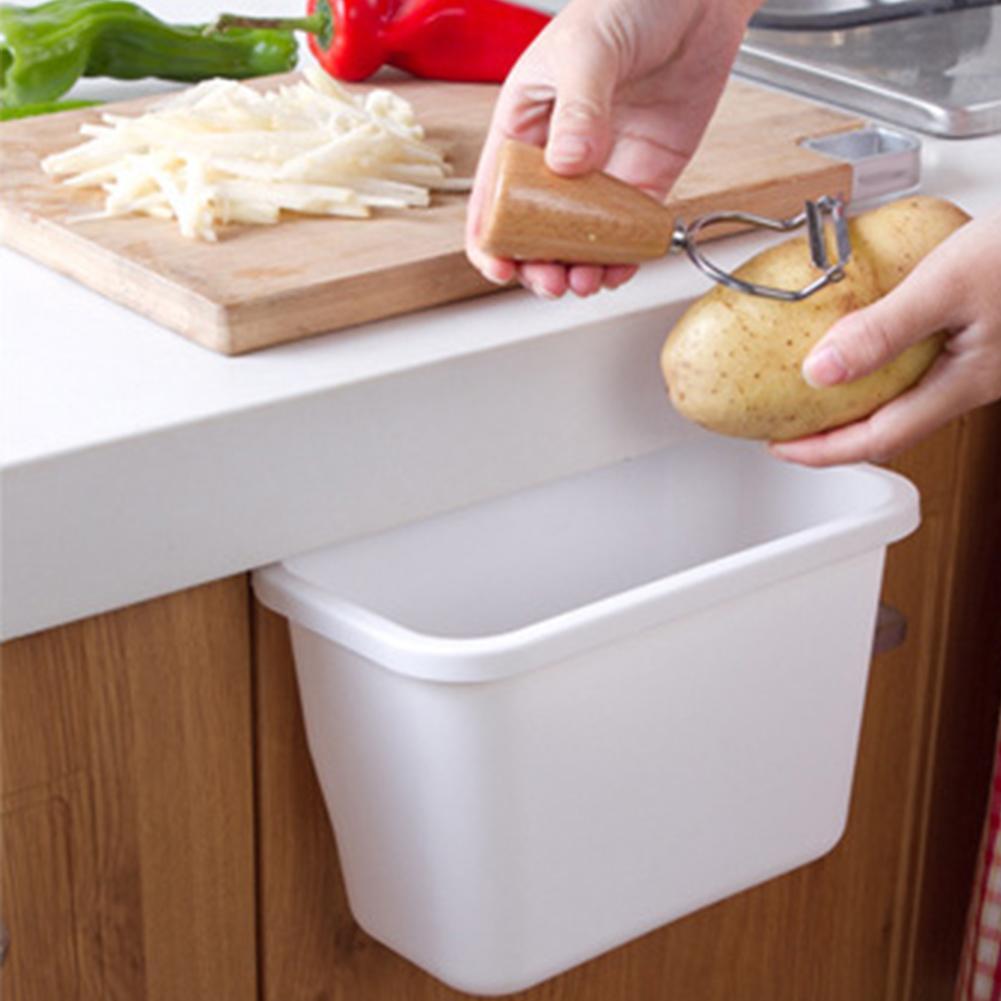 Hanging Trash Can In Kitchen Desktop Cabinet Storage Dustbin Bucket Rubbish Garbage Door Bin Trash Plastic Can C0X2