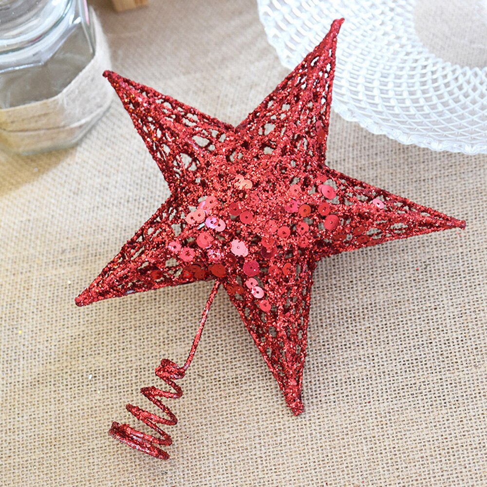 Sequin Star Xmas Tree Topper Metal Hollow Glitter Hanging Ornaments DIY Solid Color Shining Christmas Decor Photo Prop